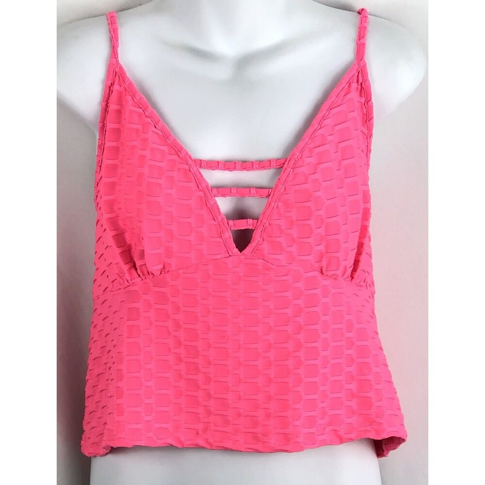 NWT cropped halter tank top 2X Jr hot pink keyhole smocked 90s Y2K Beach Glam